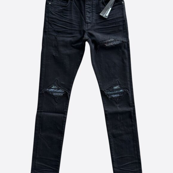 Amiri Black & Multicolor Paisley Patch MX1 Jeans - Picture 1 of 5